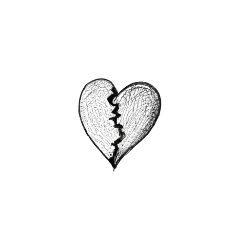 Pencil-style drawing of a heart cracked down the middle into two halves.
