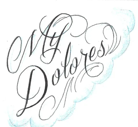 Hand-drawn script lettering reading “My Dolores” inside a pale blue cloud.